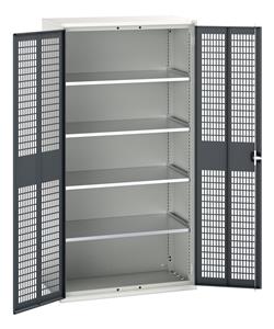 verso ventilated door cupboard with 4 shelves. WxDxH: 1050x550x2000mm. RAL 7035/5010 or selected Bott Verso Ventilated door Tool Cupboards Cupboard with shelves